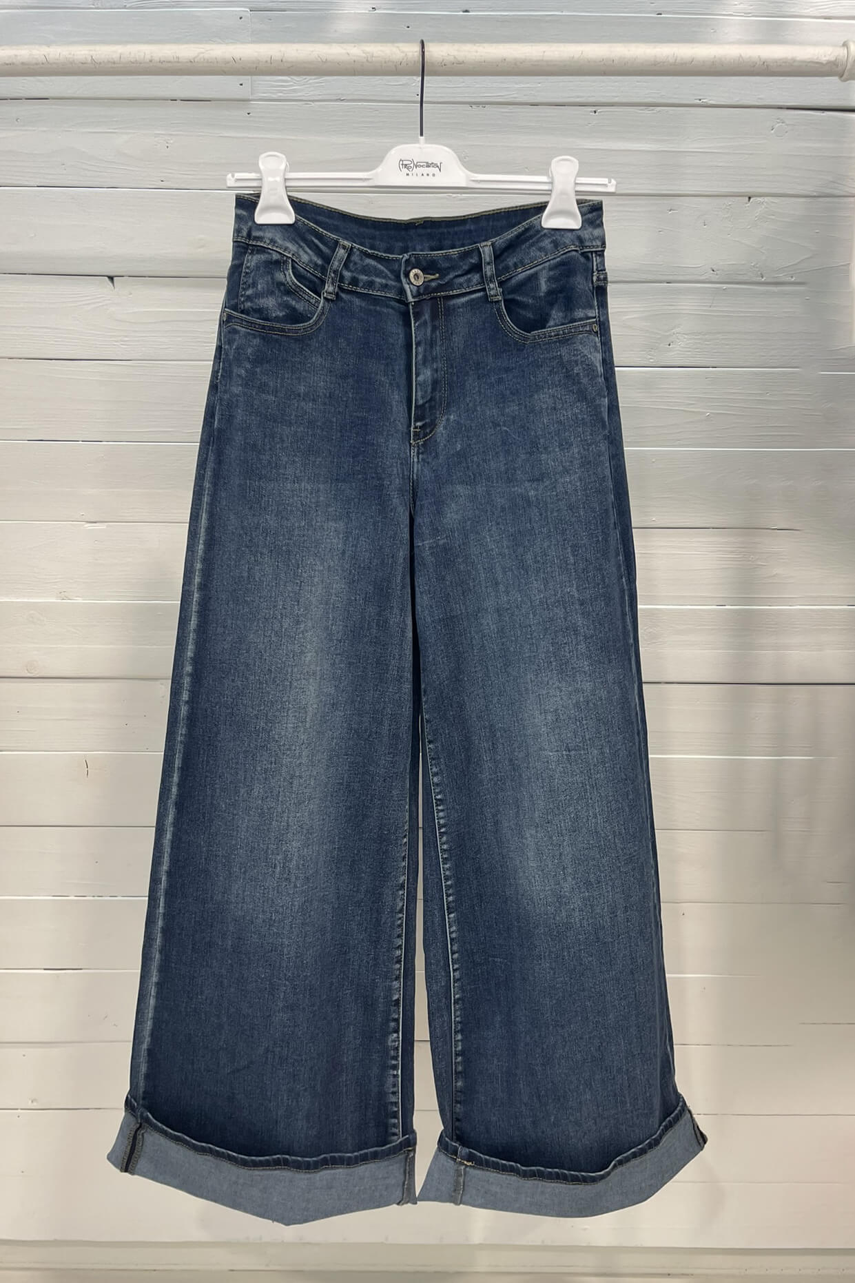Jeans denim a gamba larga