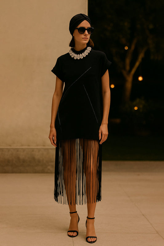 Abito t-shirt con frange