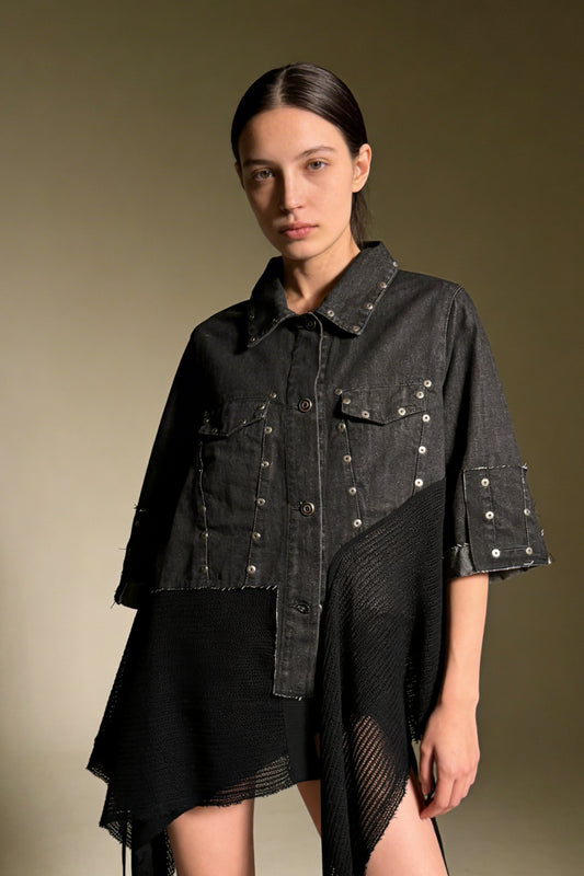 Giacca denim con inserti in rete