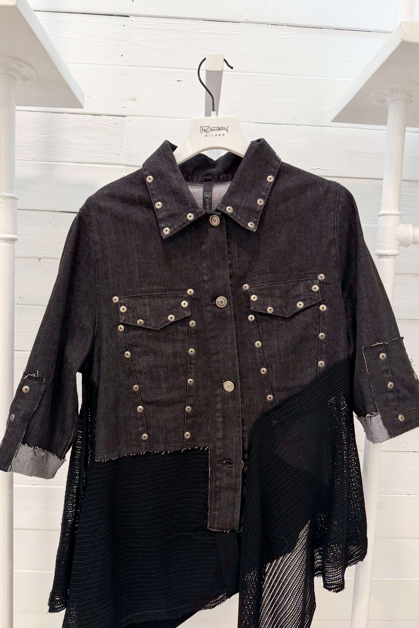 Giacca denim con inserti in rete