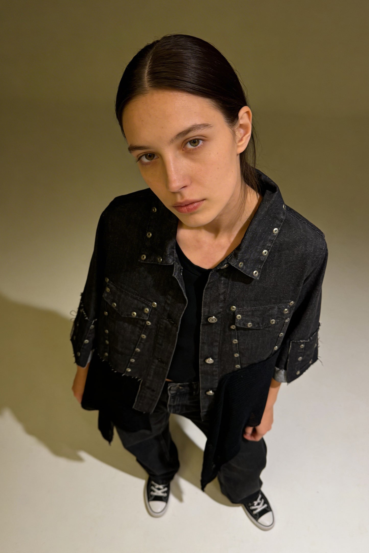 Giacca denim con inserti in rete