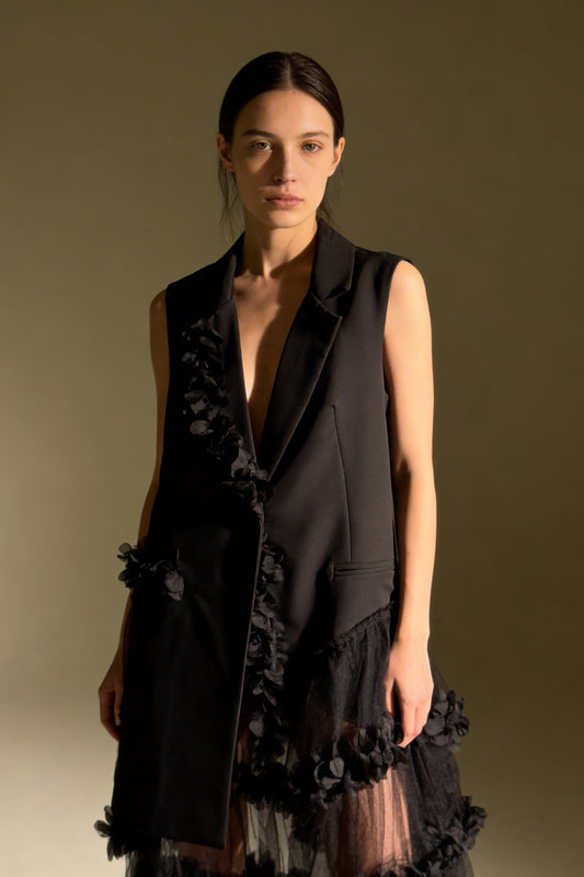 Gilet con tulle e applicazioni floreali