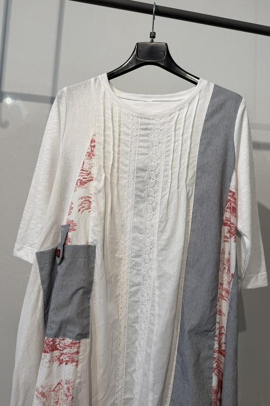 Abito lungo patchwork in lino e cotone