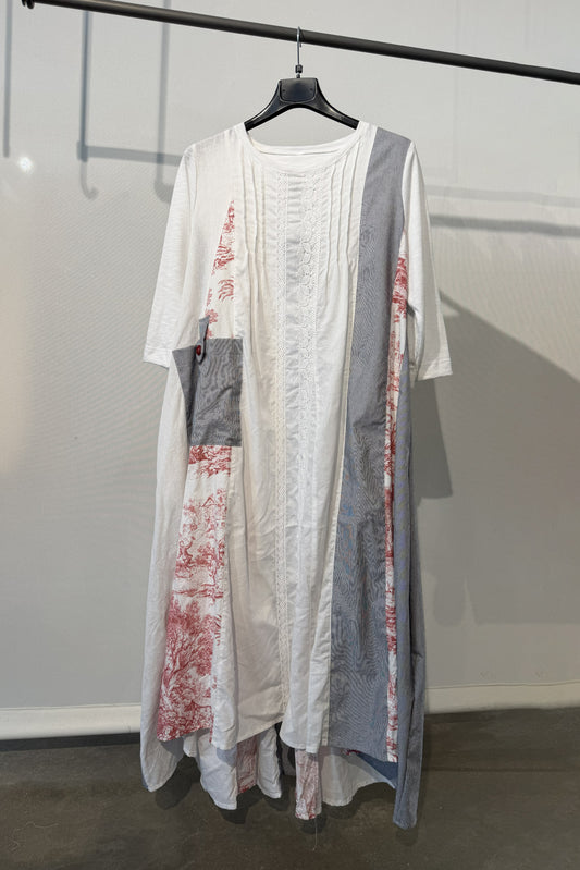Abito lungo patchwork in lino e cotone
