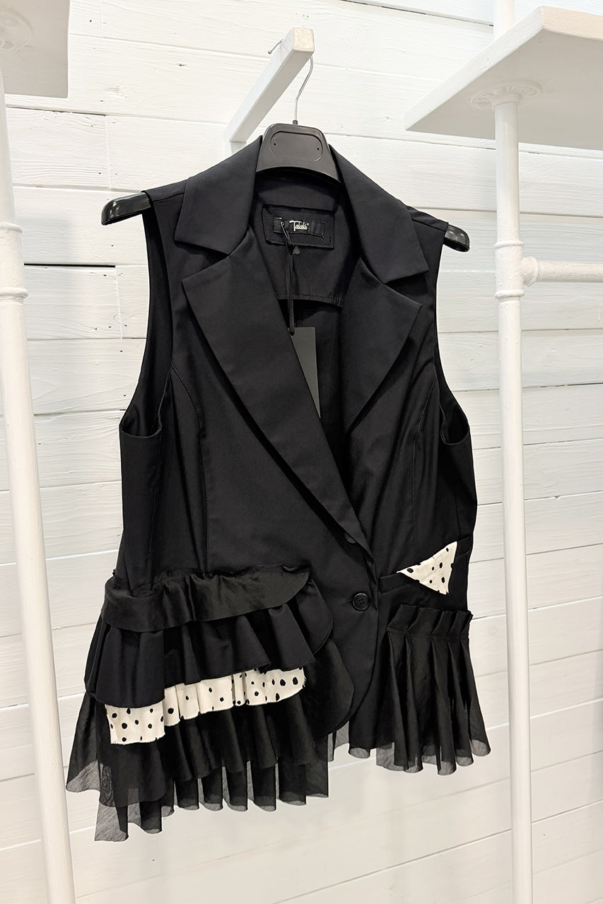 Gilet sartoriale con volant e inserti a contrasto