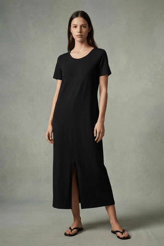Abito Midi in Jersey Elasticizzato con Spacco Frontale