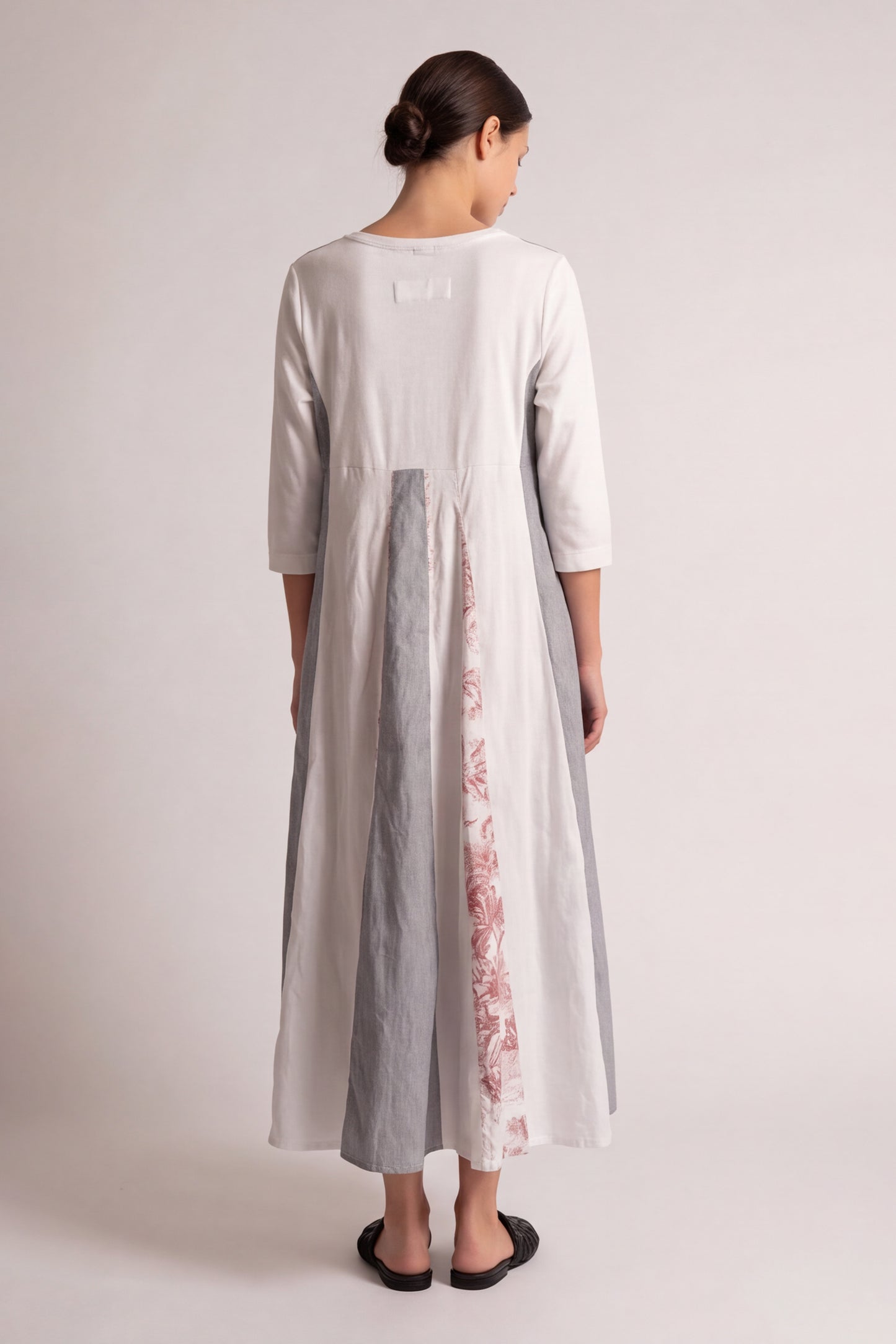 Abito lungo patchwork in lino e cotone