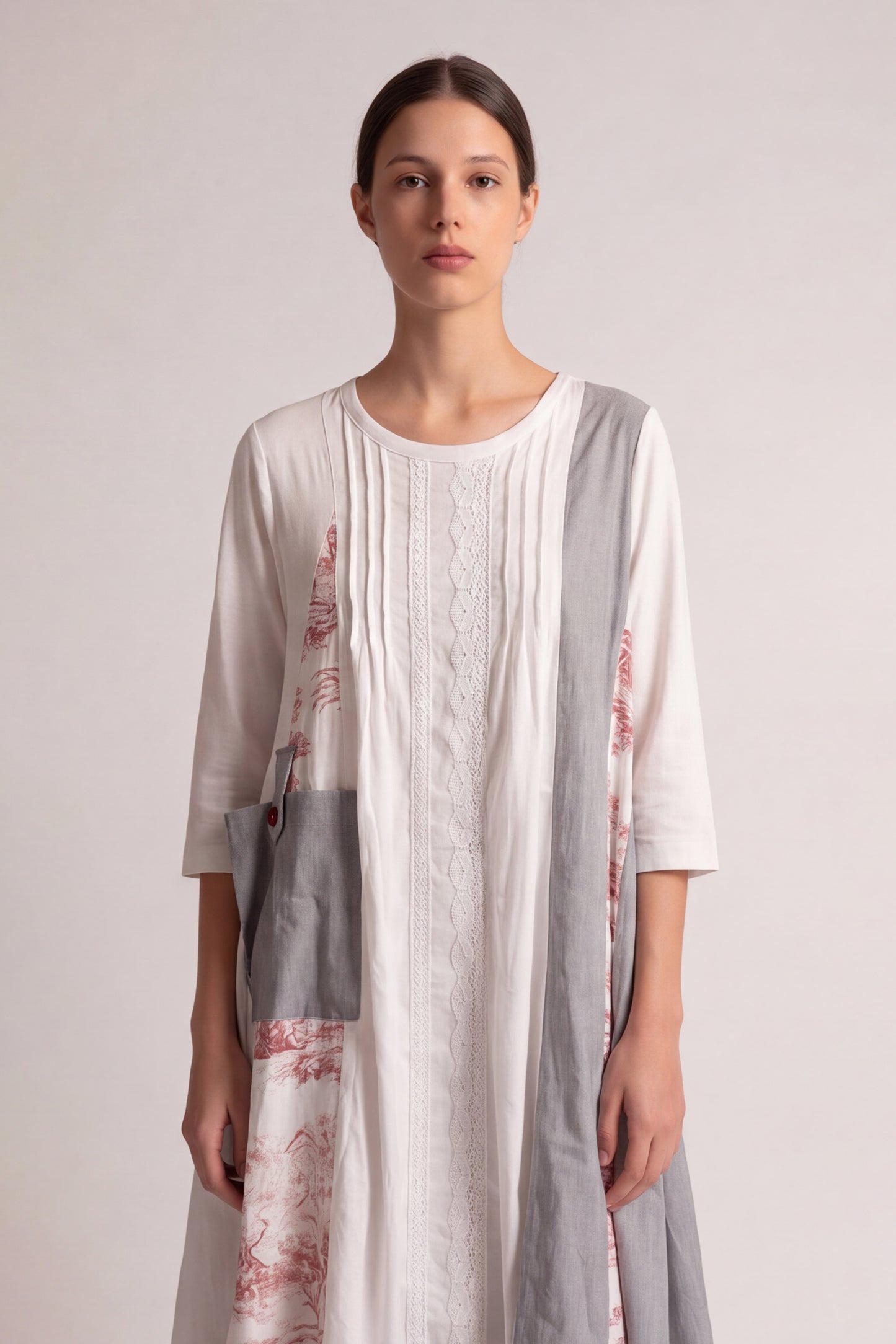 Abito lungo patchwork in lino e cotone