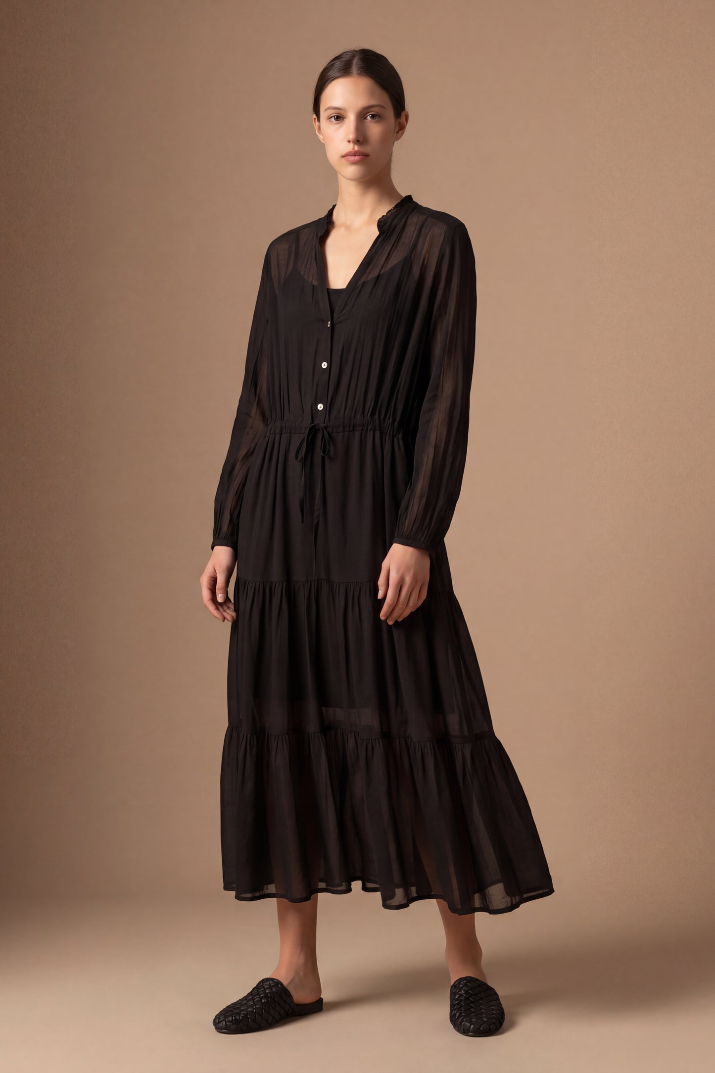 Abito lungo in cotone con coulisse
