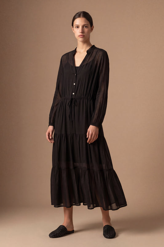 Abito lungo in cotone con coulisse