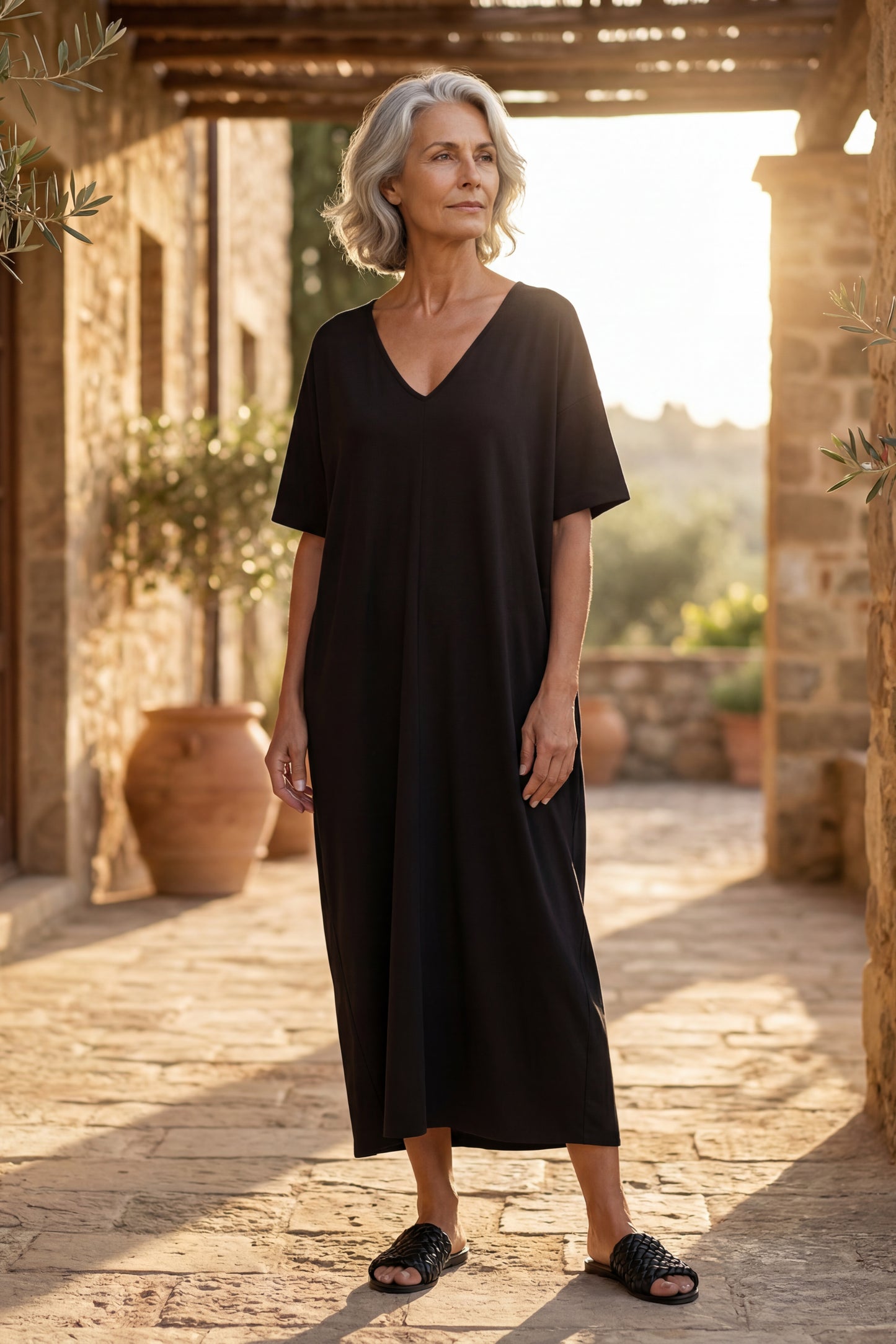 Abito nero over fit con scollo a V