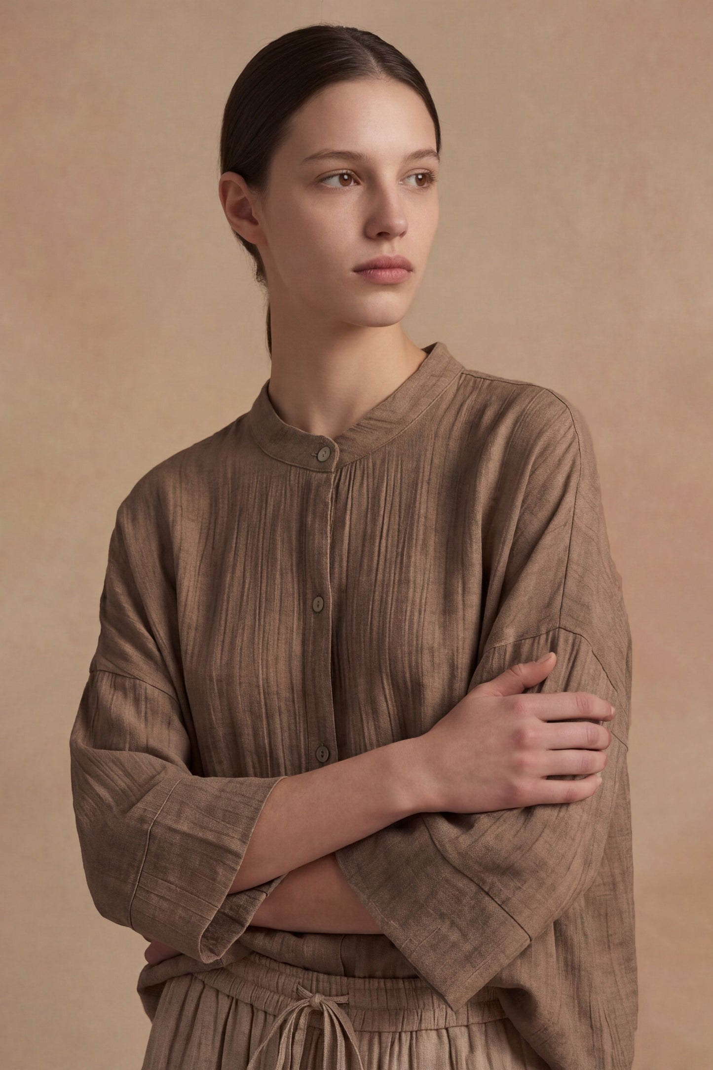 Camicia ampia stampa effetto lino