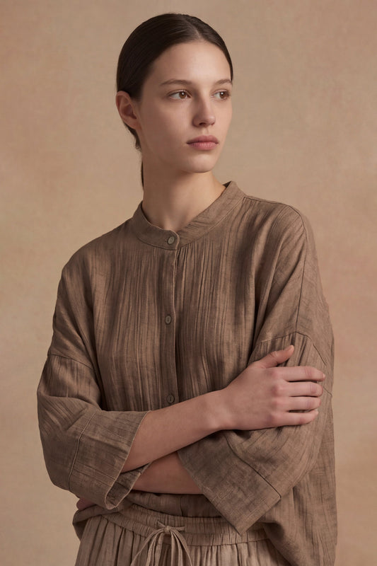 Camicia ampia stampa effetto lino