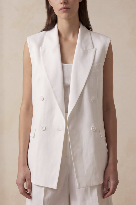 Gilet doppiopetto in lino e viscosa