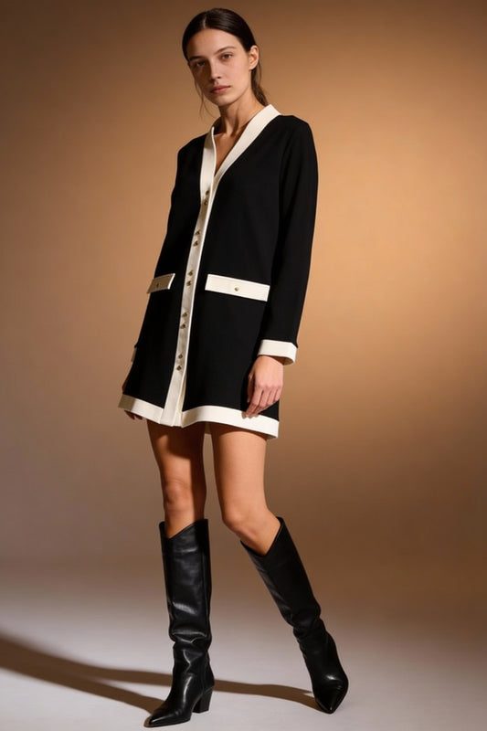 Cardigan/abito con bordi a contrasto