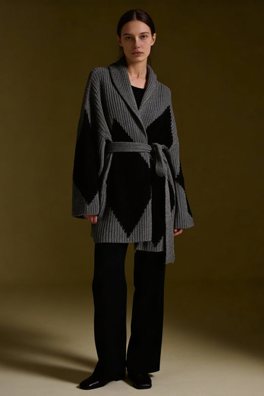 Cardigan lungo geometrico