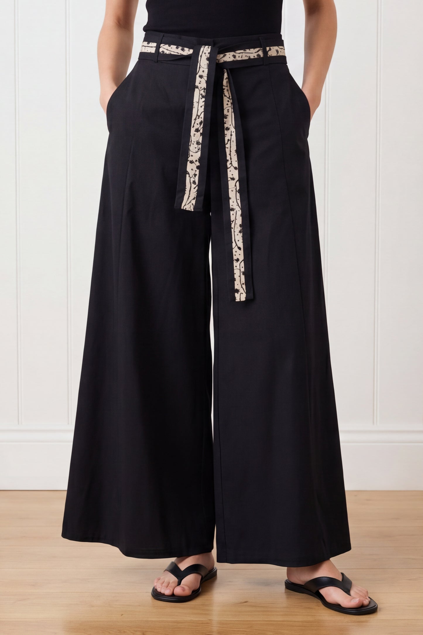 Pantalone Palazzo con Cintura Fantasia