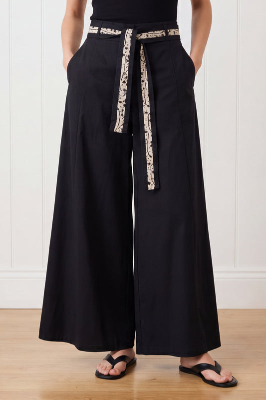 Pantalone Palazzo con Cintura Fantasia