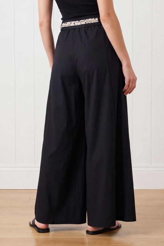 Pantalone Palazzo con Cintura Fantasia