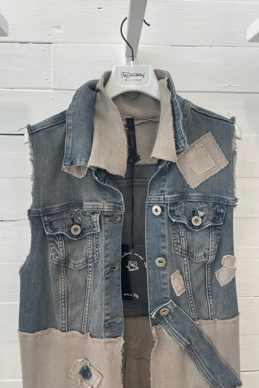 Gilet lungo in cotone e jeans