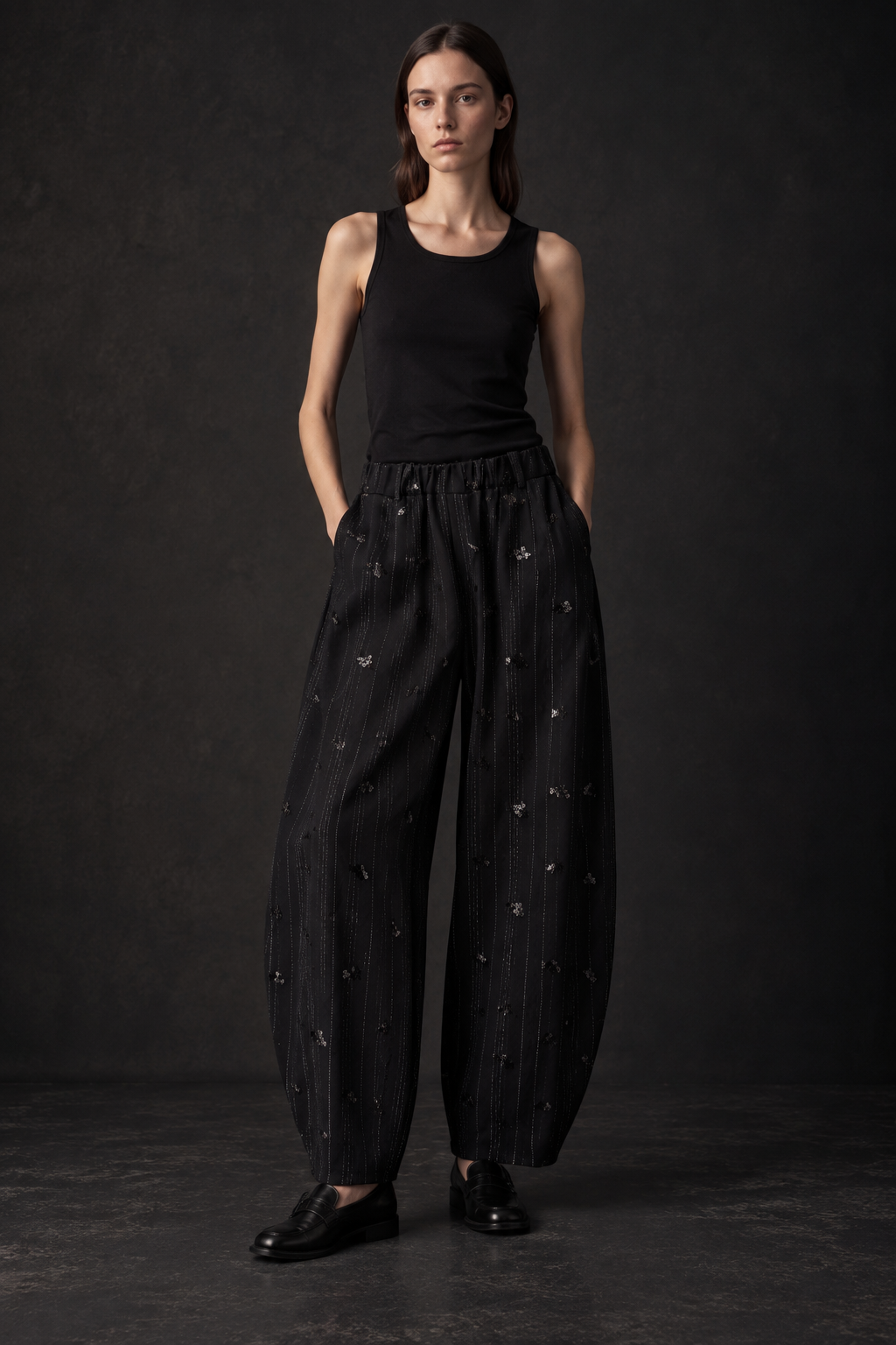 Pantalone a Ovetto Gessato con Paillettes