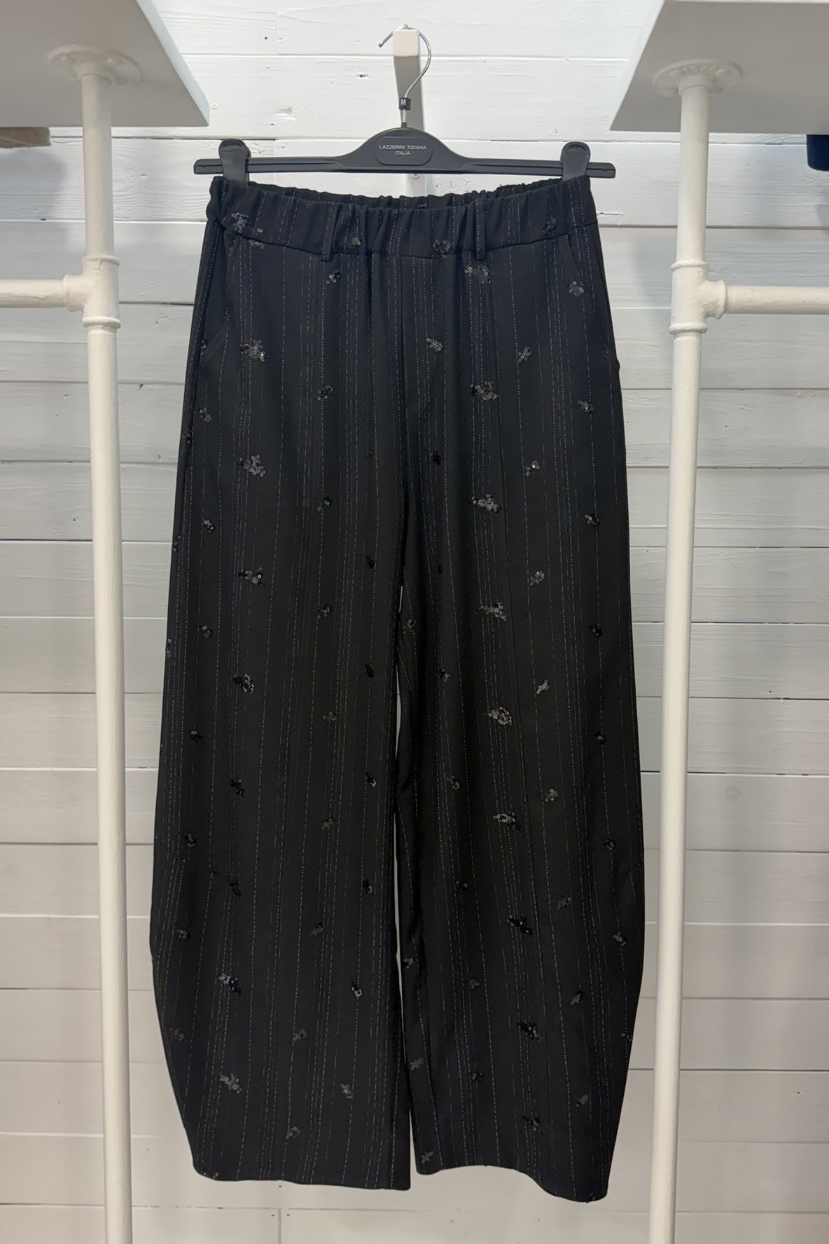 Pantalone a Ovetto Gessato con Paillettes