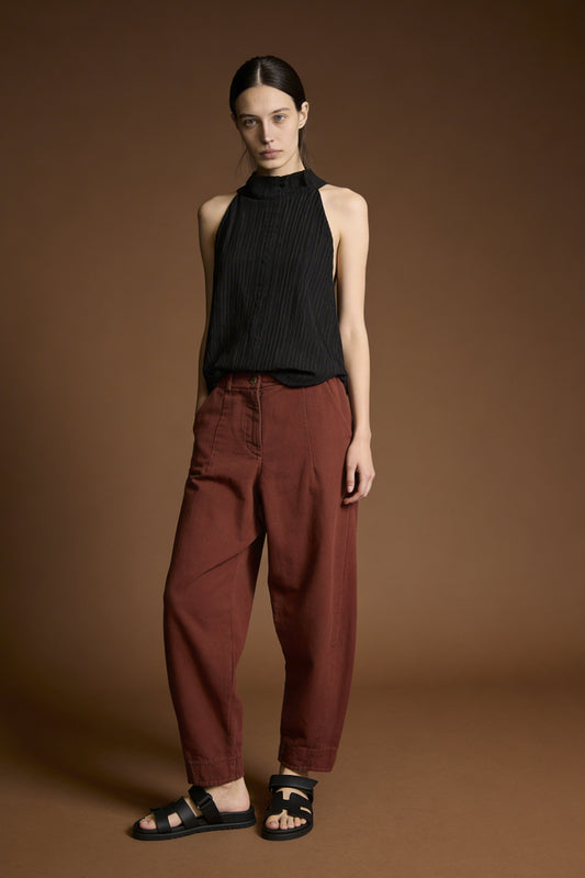 Pantalone a ovetto in cotone con vita elasticizzata