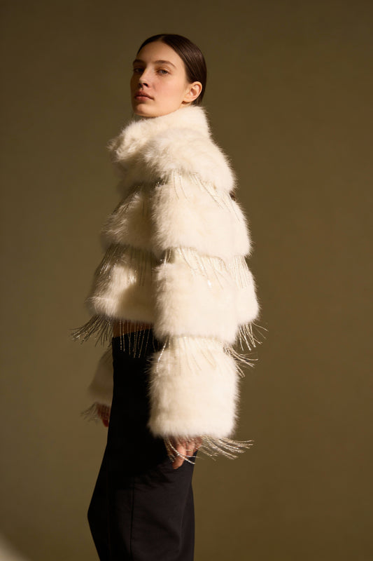 Ecopelliccia con frange gioiello