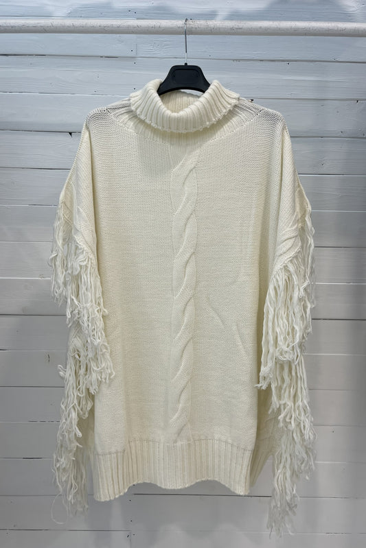 Poncho con Frange e Collo Alto