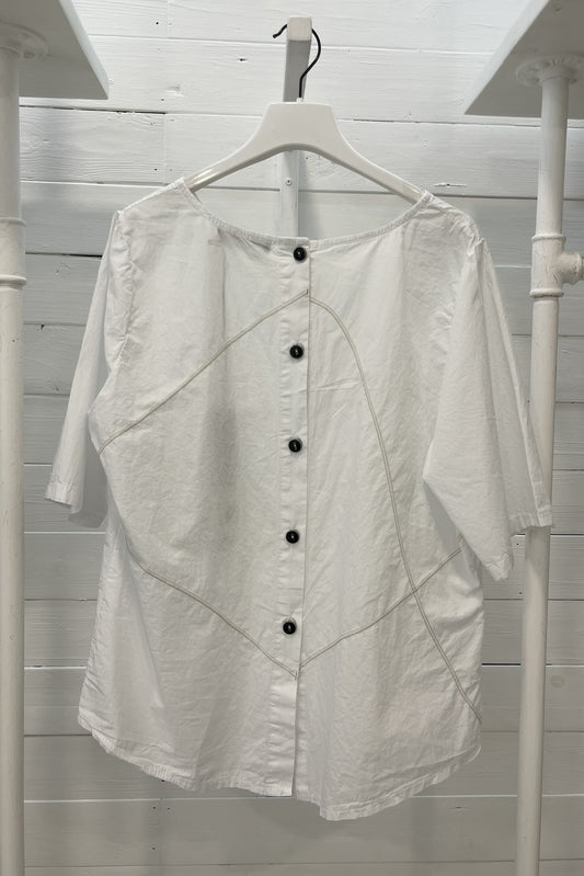 Blusa in cotone con cuciture a contrasto