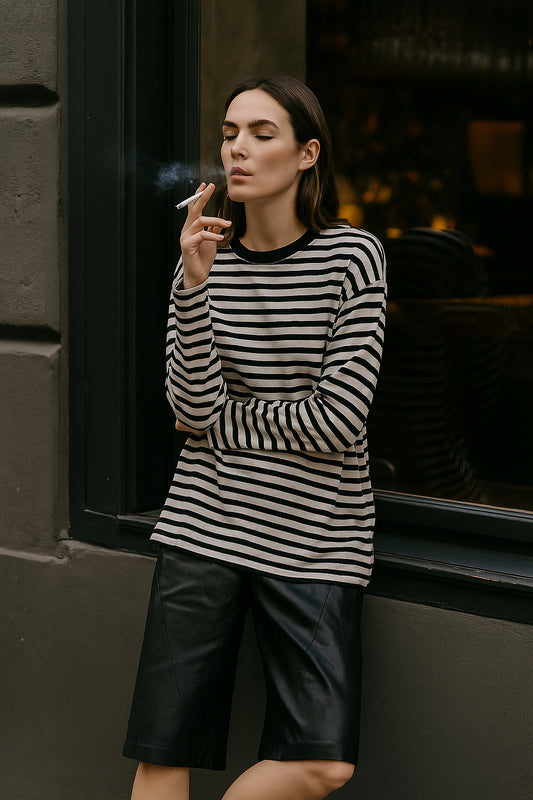 Maglia viscosa garzata a righe