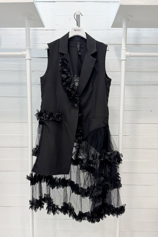 Gilet con tulle e applicazioni floreali