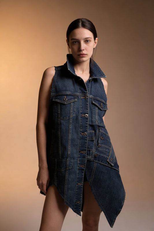 Gilet Denim Asimmetrico Patchwork