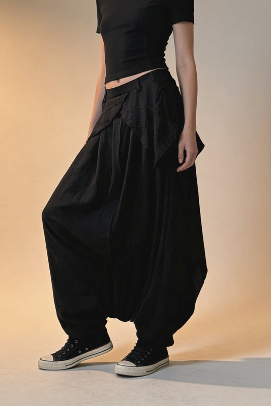 Pantalone cavallo basso con drappeggio