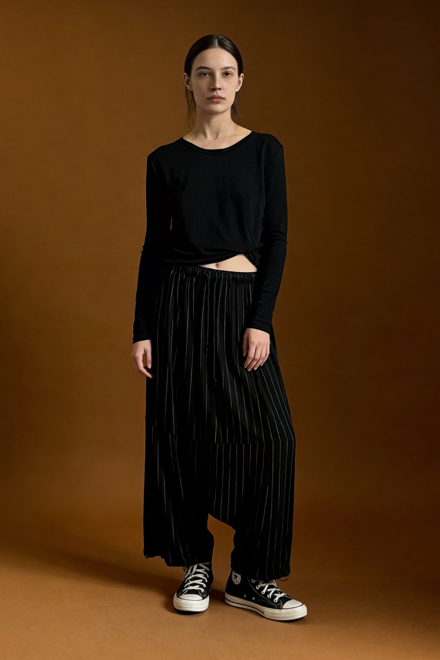Pantalone cavallo basso gessato