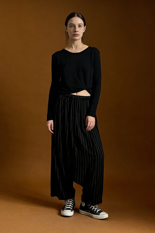 Pantalone cavallo basso gessato