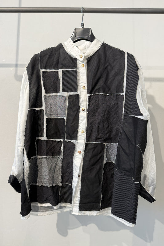 Casacca patchwork over bianco e nero