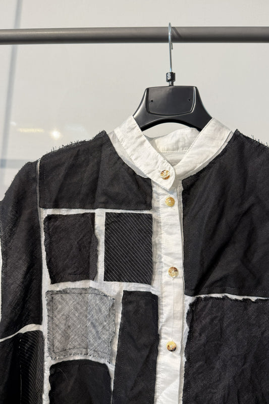 Casacca patchwork over bianco e nero