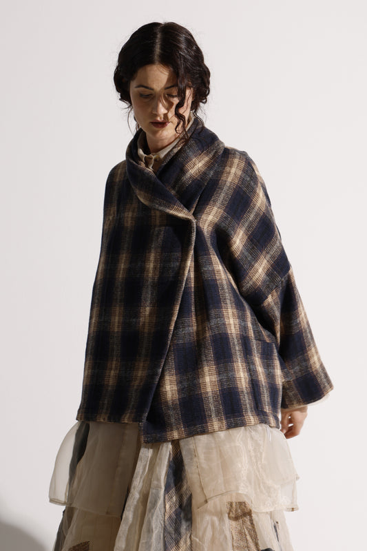 Giacca Check con Collo Sciallato