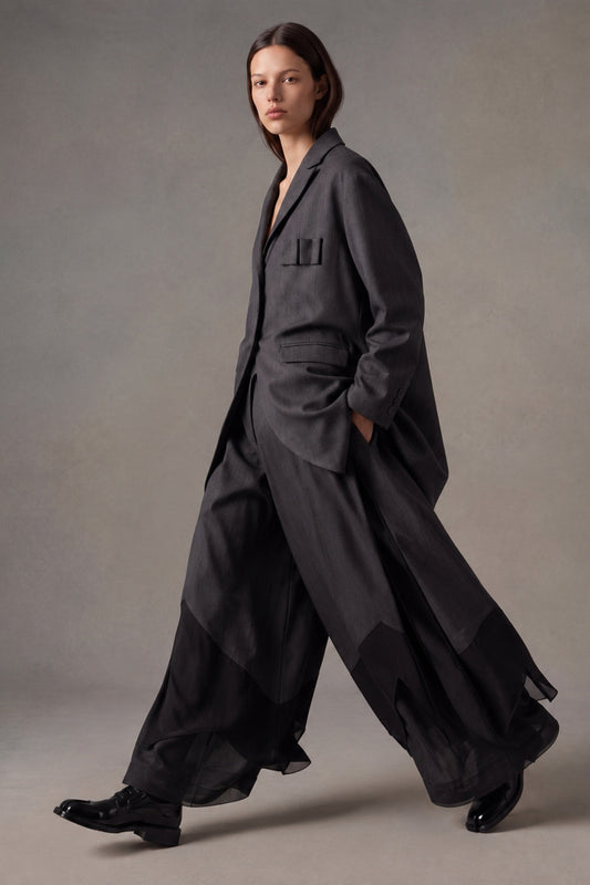 Pantalone Ampio Effetto Gonna con Inserti Fluidi