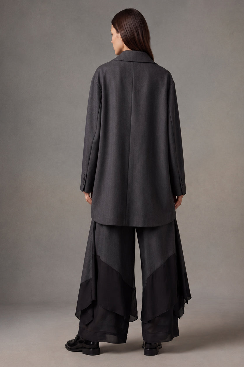 Pantalone Ampio Effetto Gonna con Inserti Fluidi