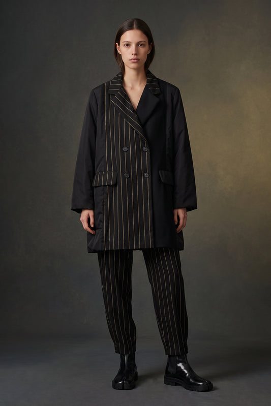 Pantalone Gessato con Vita Elasticizzata