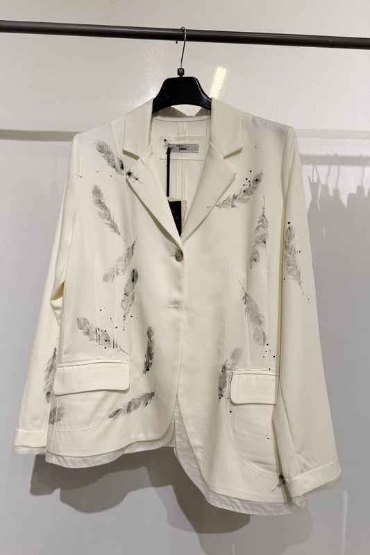 Blazer asimmetrico con stampa piume