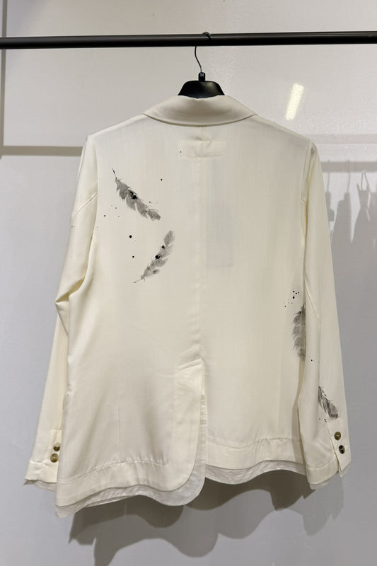 Blazer asimmetrico con stampa piume