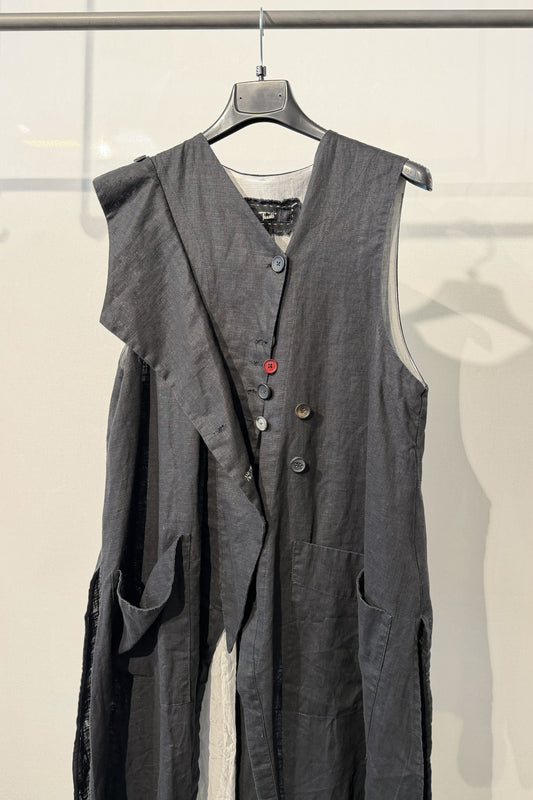 Gilet lungo in lino con dettagli decostruiti